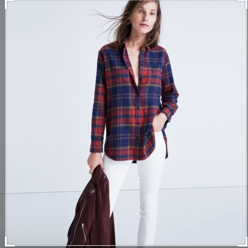 MADEWELL Oversized Lewis Plaid Flannel Top Medium